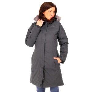 THE NORTH FACE Gray Arctic 550 Fill Down Parka Coat Faux Fur Detachable Hood  M
